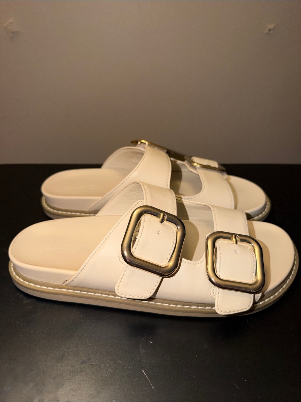 Universal Thread Cream Slide Sandals with Gold Buckles